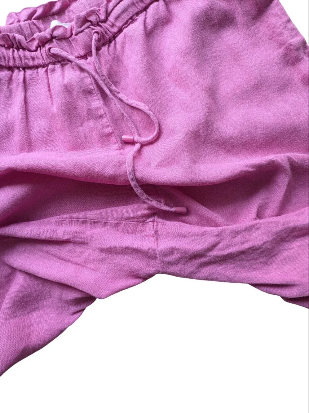 Mango 100% Linen Candy Pink Drawstring Pant Summer Dopamine Lightweight Small